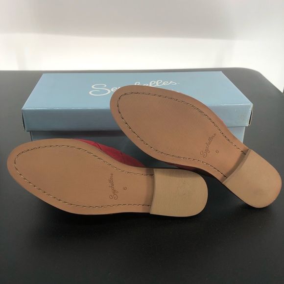 Seychelles Existence Red Suede Basket Weave Flat Mules New in Box - Picture 11 of 13